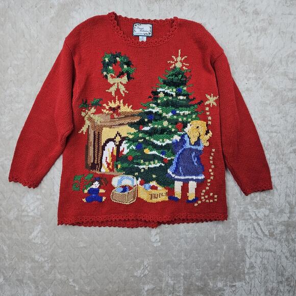 Vintage Private Collection Sweater Womens 24 Holiday Tree Scene Christmas 90s - Picture 1 of 7